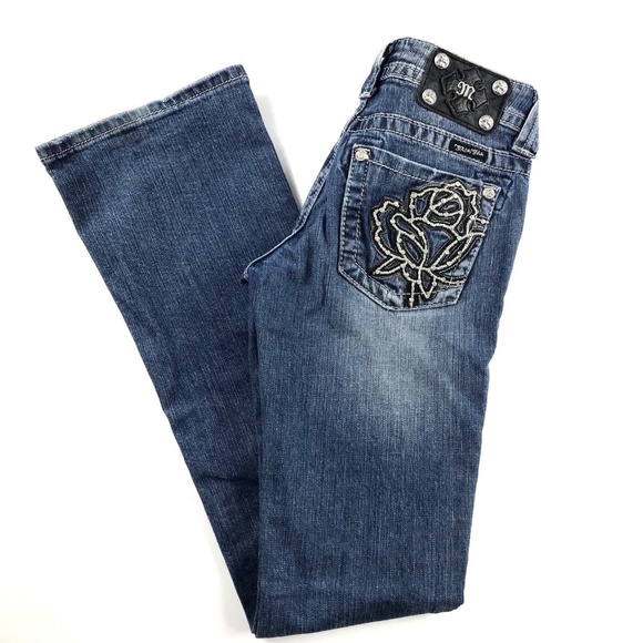 Miss Me Denim - Miss Me Jeans Bootcut Sz 26 Rose Rhinestones